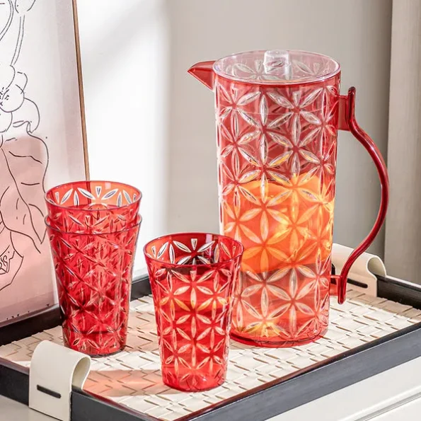 Flower Cut Double Colour White+Red Water Set 7pc